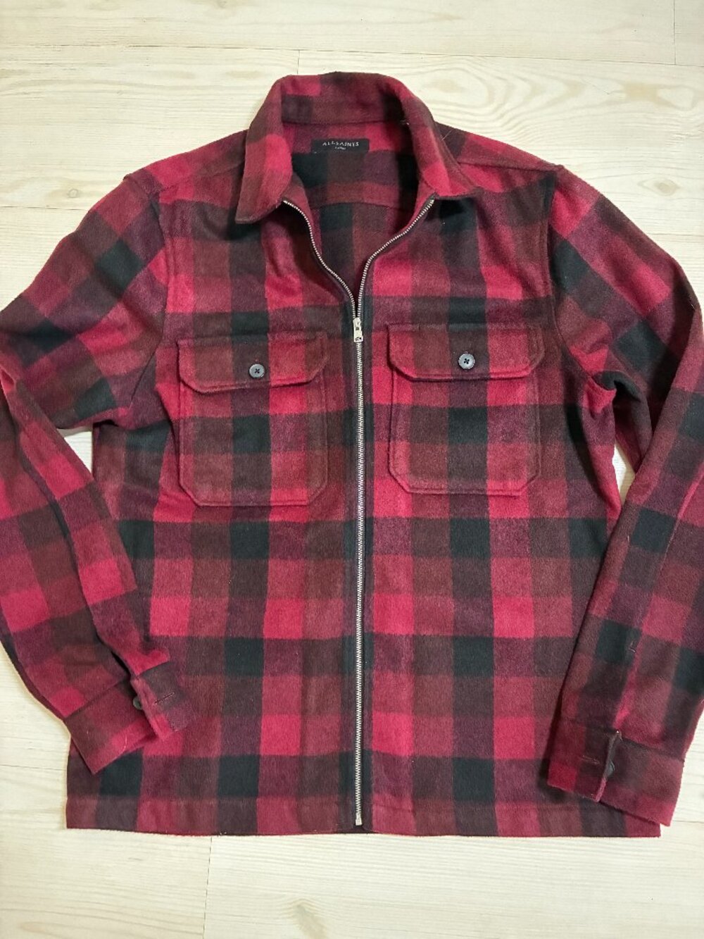 All Saints Medora Full Zip Shirt Jacket Shacket Buffalo Plaid Red Black Large
